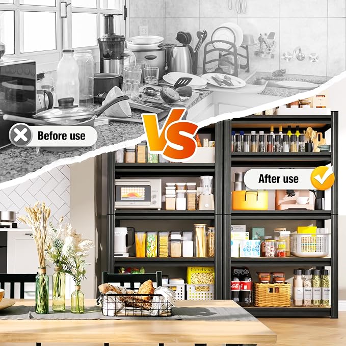 2 Pack Garage Shelving Heavy Duty Storage Shelves, Metal Adjustable Shelving Unit, Utility Garage Organizer Shelf for Basement, Pantry, Kitchen, Warehouse,12" Dx28 Wx71.2 H Black - Image 4