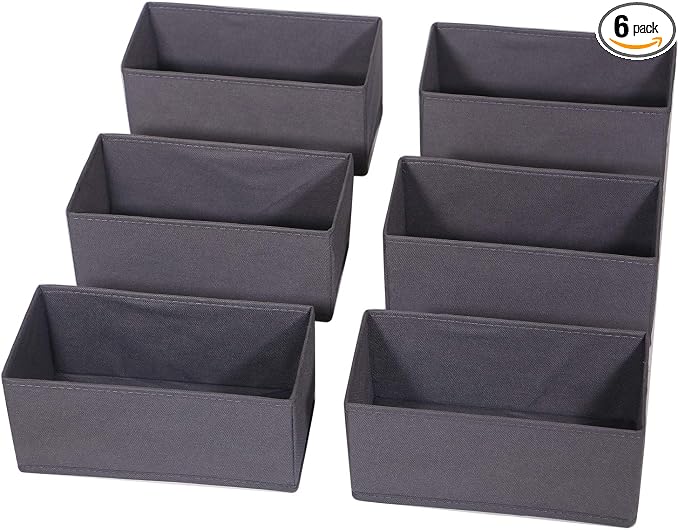 DIOMMELL 6 Pack Foldable Cloth Storage Box Closet Dresser Drawer Organizer Divider Fabric Baskets Bins Containers for Clothes Underwear Bras Socks Lingerie Clothing, Dark Grey 060 by DIOMMELL