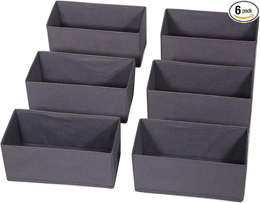 DIOMMELL 6 Pack Foldable Cloth Storage Box Closet Dresser Drawer Organizer Divider Fabric Baskets Bins Containers for Clothes Underwear Bras Socks Lingerie Clothing, Dark Grey 060 by DIOMMELL