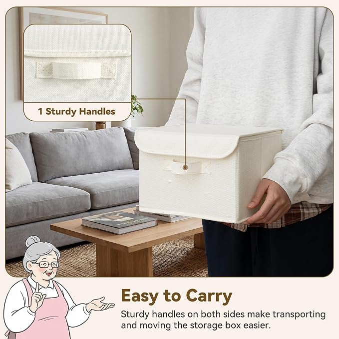 GRANNY SAYS Small Storage Bins with Lids, Small Storage Boxes, Shelf Baskets for Shelf, Collapsible Storage Bins for Living Room, Bedroom, 10x8x7 Inch, Ivory White, 2-Pack - Image 5