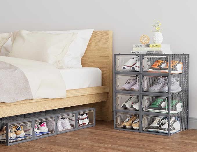 HOMIDEC Shoe Storage, 12 Pack Shoe Organizer for Closet, Shoe Boxes Clear Plastic Stackable Shoe Containers with Lids for Size 10 - Image 8
