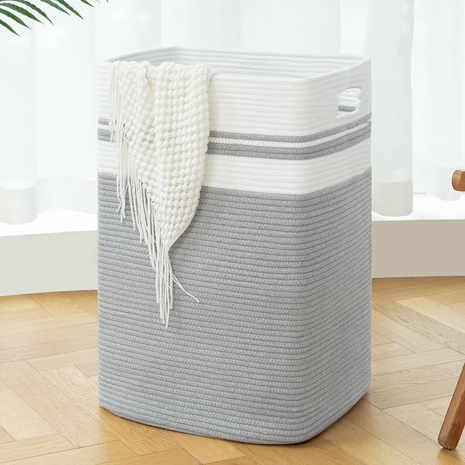 OIAHOMY 91L Laundry Hamper, XXXLarge Laundry Basket, Collapsible Cotton Rope Basket,Woven Storage Basket for Blankets,Clothes,Pillows-16x15x24-Grey by MasterofSpaceOptimization