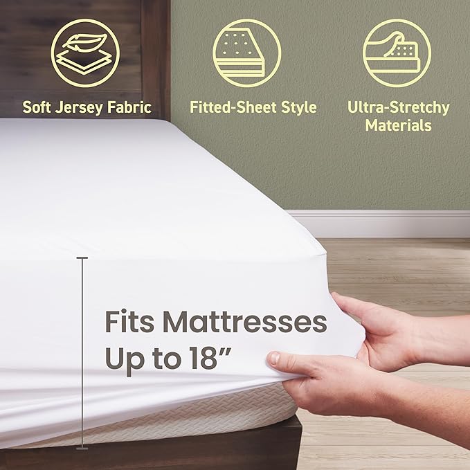 SafeRest Waterproof Mattress Protector Full Size – Absorbent Breathable Soft Fitted Bed Cover with 18" Deep Stretchable Pockets – Machine Washable Full Mattress Cover