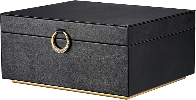 pickpiff 2 Layer Jewelry Box Organizer for Women, Jewelry Organizer with Handle & Removable Tray, Necklace Holder Ring Earring Storage, Velvet Lined Jewelry Case for Home or Travel, Gift Ready, Black by pickpiff