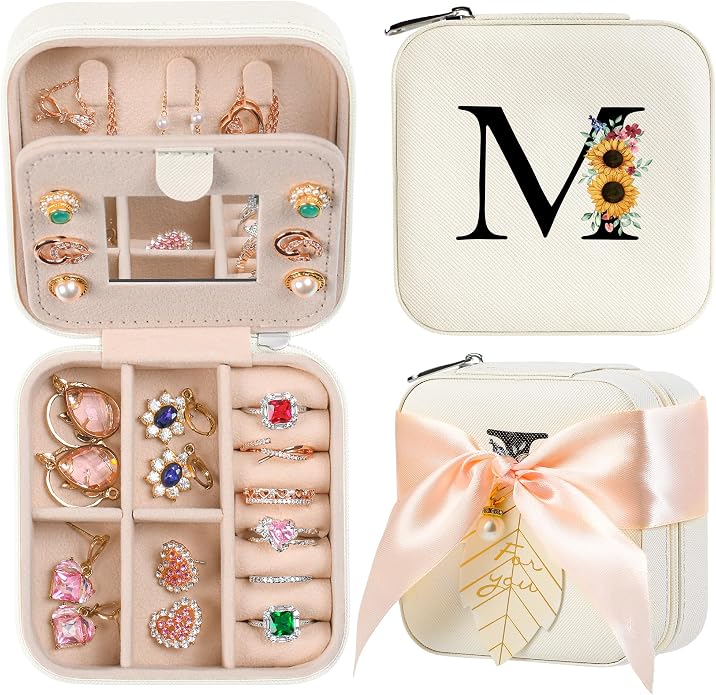 AYGXU Travel Jewelry Box for Women and Girls - Small Case With Initial A-Z - Teacher Gifts by AYGXU