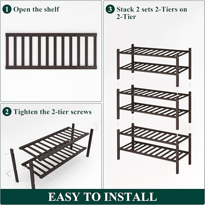 Smiry Shoe Rack, 6 Tier Bamboo Shoe Organizer, Stackable Free Standing Wooden Shoe Storage Shelf for Closet, Entryway, Front Door Entrance, Brown - Image 5