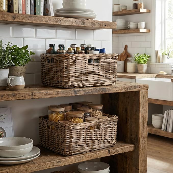 StorageWorks Pantry Baskets, Willow Storage Baskets for Organizing, Shelves, Pantry Organizers and Storage, Light Brown, 15"L x 11"W x 6 ¾"H - Image 6