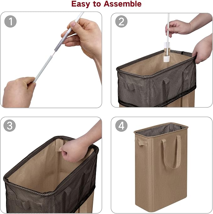 efluky Slim Laundry Basket, Narrow Laundry Hamper with Handles, Collapsible Dirty Clothes Hamper, Tall Laundry Bin for Laundry Room, Dorm and Bedroom, 12.7 Gallons(48L) Flax Brown - Image 6