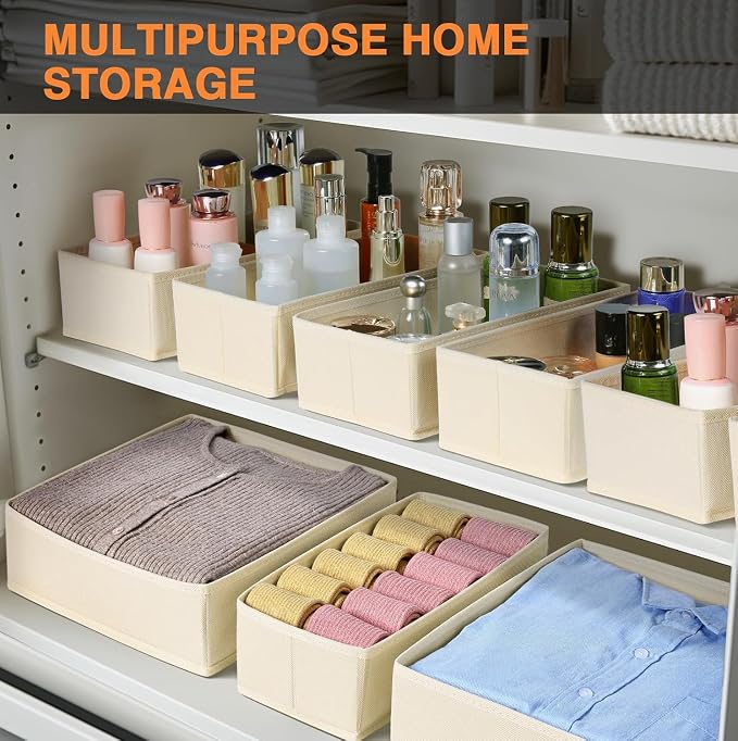 DIMJ Drawer Organizer Clothes 6 Pack - Foldable Baby Organizers and Storage & Dresser Organizer for Bedroom, Closet - Nursery Organization Dresser Dividers for underwear, Sock,Bra, Belt, Tie, Beige - Image 5
