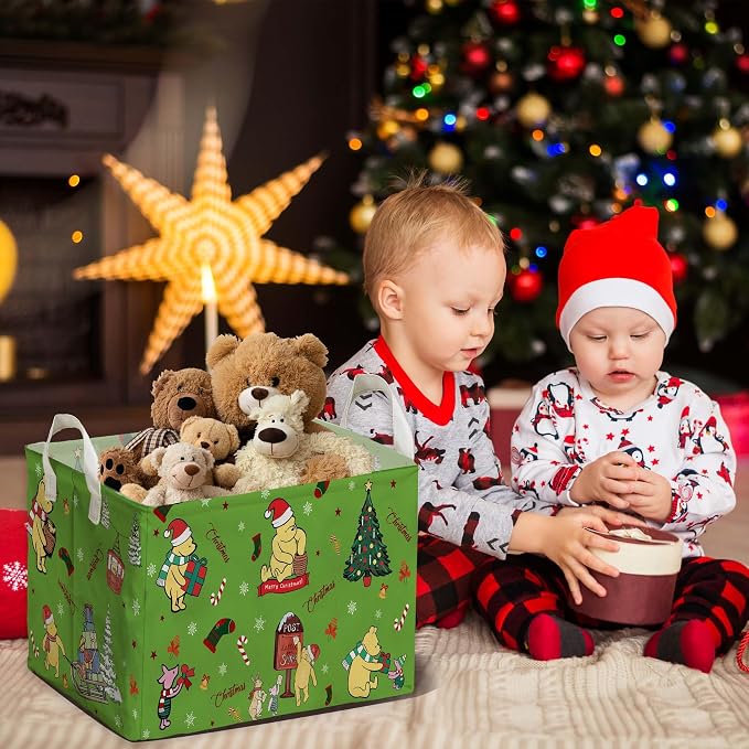 Winnie Theme Christmas Baskets Decor,the Pooh Baby Stuff, Large Square Canvas Baby Laundry Hamper with A Waterproof PE Coating,Foldable Storage Bin for Toys and Clothes - Image 6