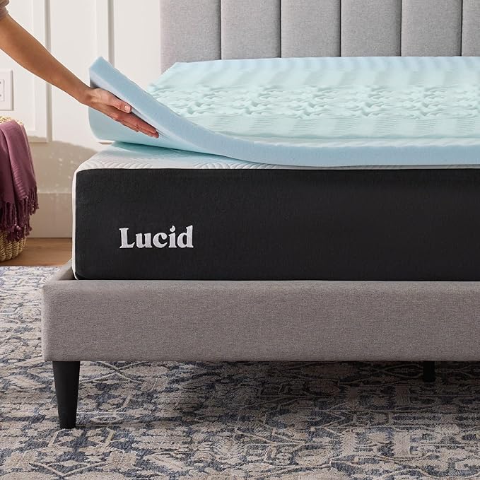 LUCID 2 Inch Gel Memory Foam Mattress Topper, Queen size – 5 Zones – Cooling Gel Infusion – CertiPur Certified Foam