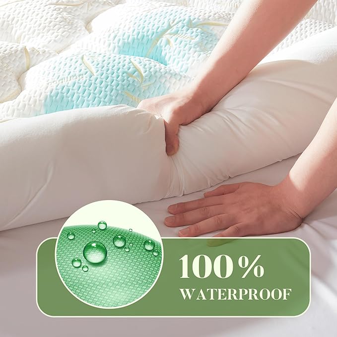 100% Waterproof King Size Mattress Topper, Thick Pillow Top Mattress Pad，Up to 21 Inch Deep Pocket,Soft Breathable Mattress Pad for Back Pain, Protector Cover(Beige)