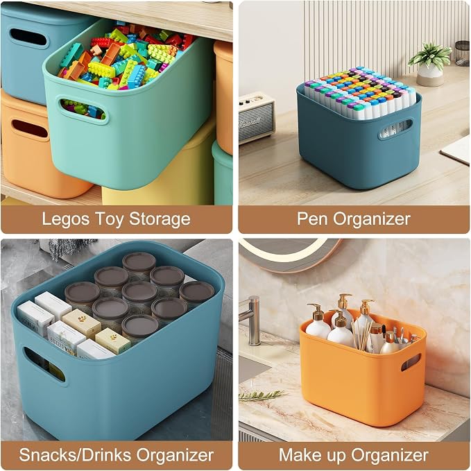 ORGIDOL 6 Pack Colorful Storage Bins with Lids Stackable Storage Container for Organizing, Storage Boxes with Handle for Shelves, Cute Storage Bin for Craft, Snacks, 9.85x6.9x5.7 inch - Image 5