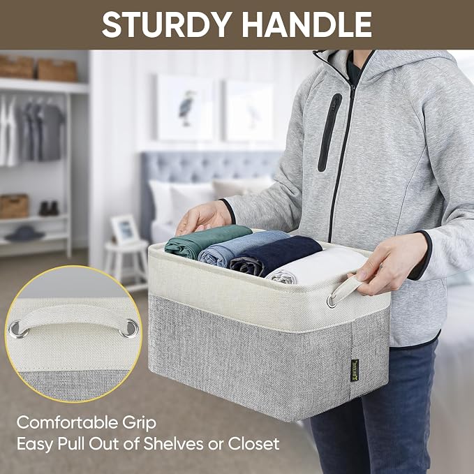 BALEINE 1 Pack Fabric Closet Storage Bins for Shelves, Linen Closet Organizers and Storage, Decorative Baskets for Organizing, Shelf, Clothes, Home, Office (Grey, 15''x11''x9.5'') - Image 8
