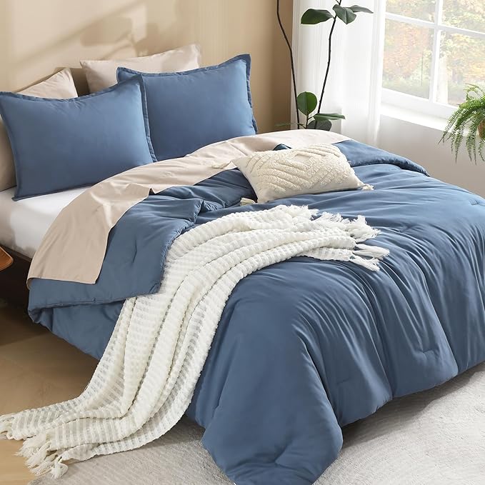 Litanika Comforters Twin XL Size Haze Blue, 2 Pieces Lightweight Solid Bedding Set & Collections, All Season Fluffy Bed Set (68x92 Inches Comforter & 1 Pillowcase)