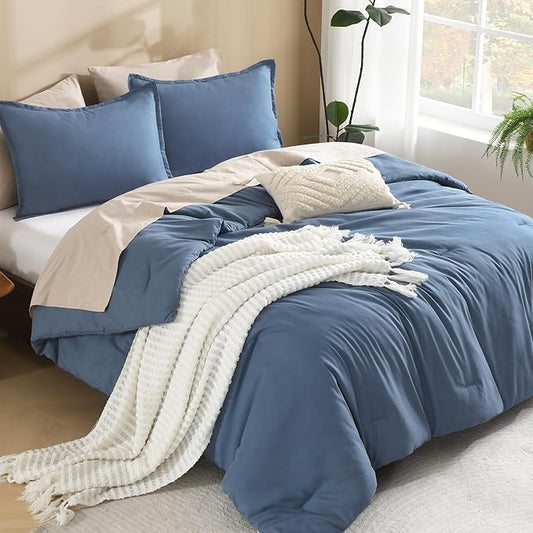 Litanika Comforters Twin XL Size Haze Blue, 2 Pieces Lightweight Solid Bedding Set & Collections, All Season Fluffy Bed Set (68x92 Inches Comforter & 1 Pillowcase)