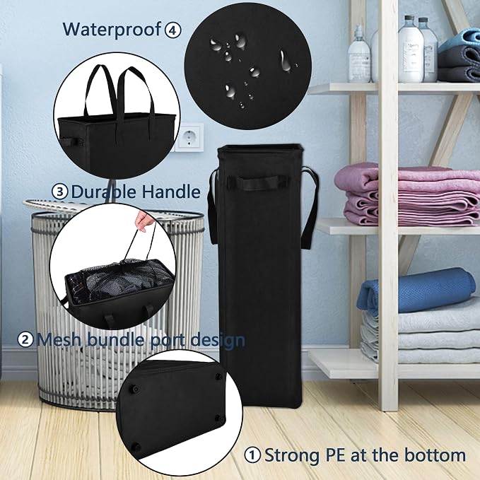 Odonata Slim Laundry Hamper Handles Collapsible Laundry Basket Thin Dirty Clothes Basket Narrow Laundry Bag Foldable Dirty Hamper 45L (Black) - Image 5