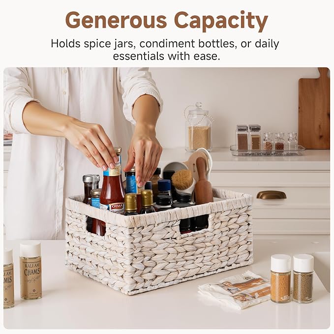 StorageWorks Pantry Baskets, Wicker Storage Baskets for Organizing, Shelves, Pantry Organizers and Storage, Water Hyacinth, White - Image 4