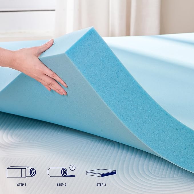Subrtex Mattress Topper, Memory Foam Mattress Topper, Gel-Infused Memory Foam Topper for Side Stomach Sleepers, Breathable Bed Toppers for Sofa Bed (2 Inch, Twin XL)