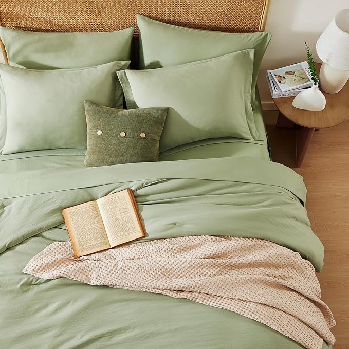WRENSONGE Full Size Comforter Set- 7 Pieces Sage Green Bed in a Bag Full Size Comforter with Fitted Sheet, Flat Sheet, 2 Pillow Shams, 2 Pillowcases, Warm Bedding Sets for All Season