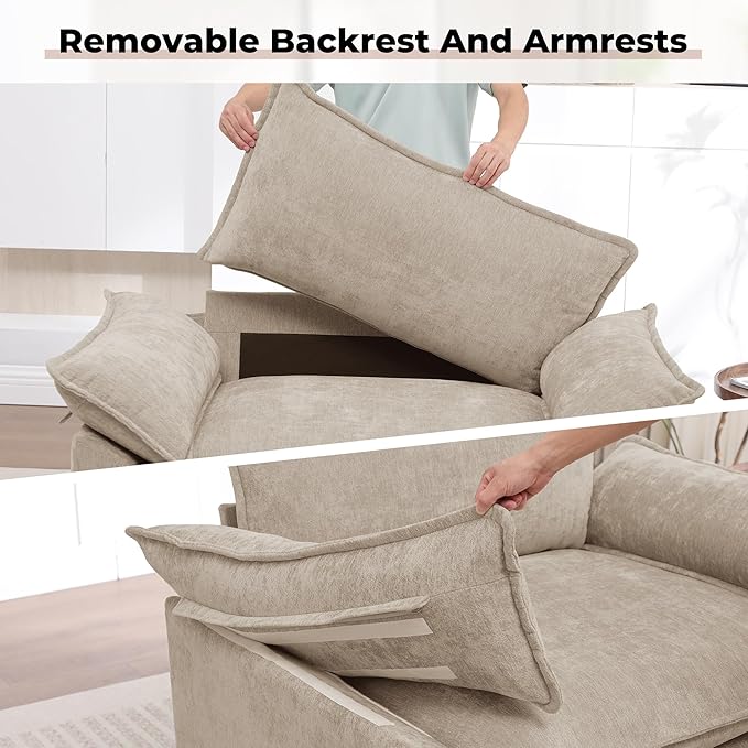 Oversized Accent Chairs Set of 2,44 inch Modern Living Room Chairs,Chenille Upholstered Cloud Sofa Chair Armchair with Extra Thick,Comfy Accent Chair Reading Chairs for Bedroom Apartment,Khaki