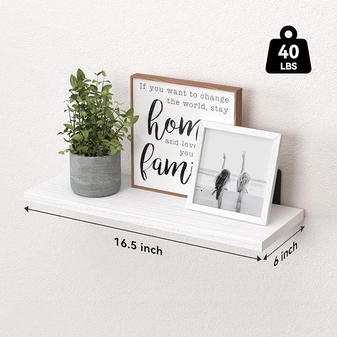 WOPITUES White Floating Shelves Set of 6,Wood for Bedroom,Modern Wall Decor,Bathroom Storage,Book Living Room[Upgraded]-White (HM011A) - Image 3
