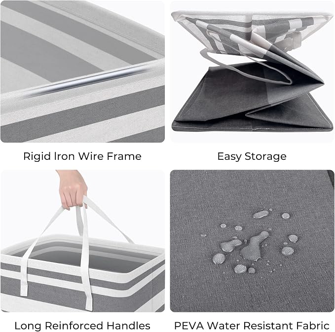 HomeHacks 2-Pack Large Laundry Basket, Waterproof, Freestanding Laundry Hamper, Collapsible Tall Clothes Hamper with Extended Handles for Clothes in The Dorm and Family Gradient Grey, 125L - Image 2