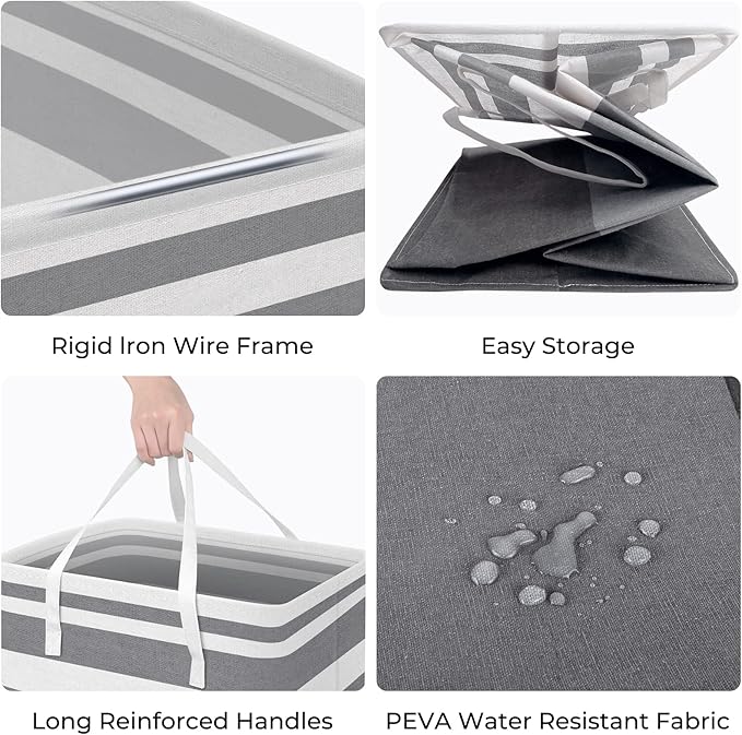 HomeHacks 4-Pack Large Laundry Basket, Waterproof, Freestanding Laundry Hamper, Collapsible Tall Clothes Hamper with Extended Handles for Clothes in the Dorm and Family-(Gradient Grey, 100L) - Image 2