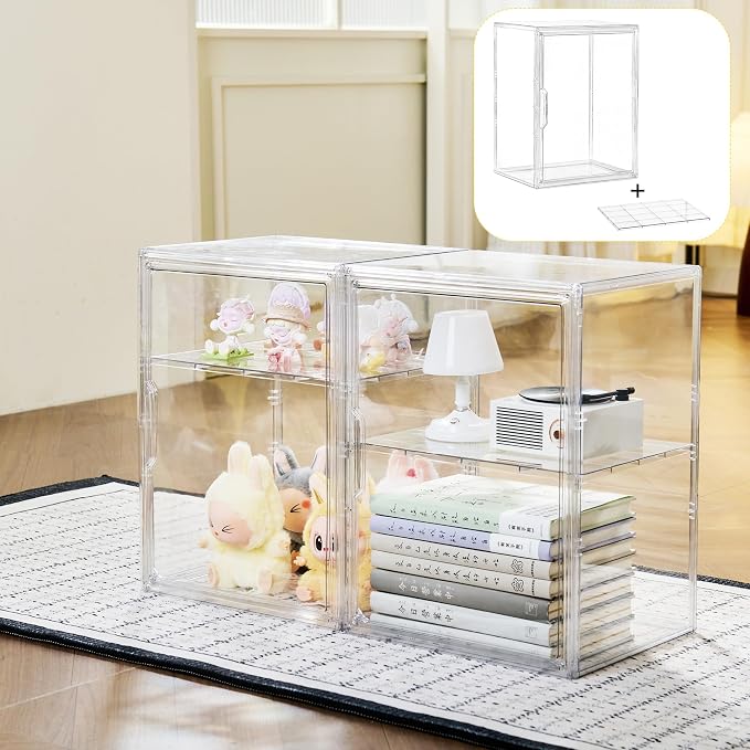 LXLXXL Acrylic Display Case with Removable Shelf Compatible with Labubu POP MART 2 Tier Figure Display Case for Collectibles Cosmetic Clear Acrylic Box - Image 2