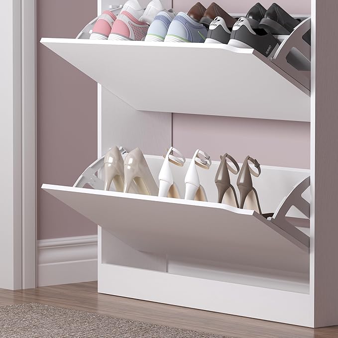 BORNOON Shoe Cabinet with 3 Flip Drawers & Coat Rack, Narrow Hidden Shoe Storage Cabinet, 2-in-1 Hall Tree Slim Freestanding Shoe Rack Organizer for Entryway, Hallway, and Living Room - Image 6