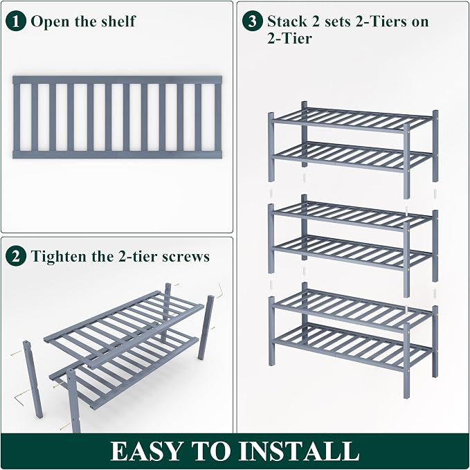 Smiry Shoe Rack, 6 Tier Thick Bamboo Shoe Organizer, Stackable Free Standing Wooden Shoe Storage Shelf for Closet, Entryway, Front Door Entrance, Grey - Image 5