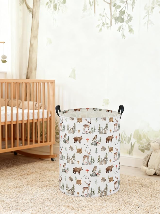 Kids Laundry Basket Animal Hamper for Nursery Woodland Hamper Cute Kids Storage Bin Organizer Room Decor for Home(Woodland animal) - Image 7