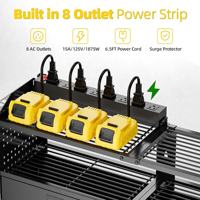 Power Tool Organizer Wall Mount Heavy Duty 400 lbs, 4 Layers Storage Rack with 9 Drill Holders & Battery Storage, Cordless Tool Organizer for Garage, Workshop & Tool Room - Image 5