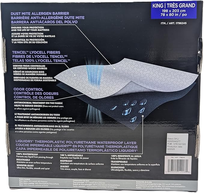 Protect-A-Bed Mattress Protector – Waterproof, Breathable, Tencel Lyocell Top – Available in Queen & King Sizes (King)