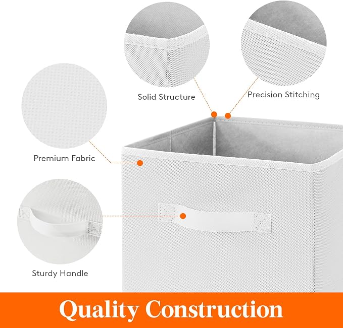 Lifewit Storage Cubes, Foldable Decorative Fabric Storage Baskets for Organizing Home Organizers with Handles for Shelves, Closet, 11 Inch Bins, 18L White, 12 Packs - Image 3