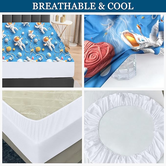 Sufdari Twin Mattress Protector,Waterproof Mattress Protector,Fitted Sheet Style Mattress Cover with 18" Deep Pocket,Washable and Comfortable-Spaceman,Twin