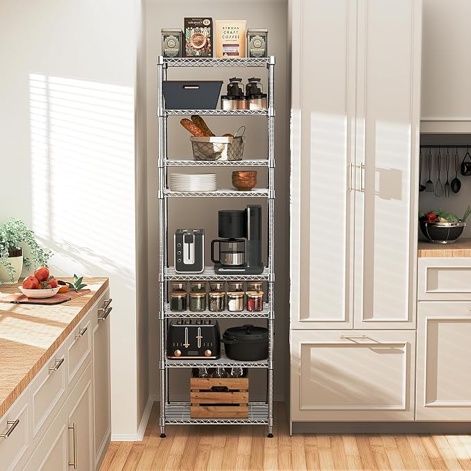 M MZG 8 Tier 2000 lbs Storage Rack Metal Wire Shelving Unit, Storage Standing Shelf Organizer for Laundry Bathroom Kitchen Pantry Closet Garage Utility Room, Chrome 13.8" D x 23.6" W x 79.5" H - Image 6