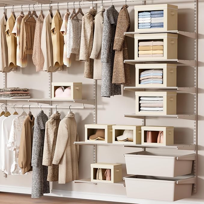 Homsorout Storage Bins with Lids - Small Fabric Organizers with Window, Collapsible Storage Bins for Clothes, Decorative Closet Organizers for Towels, Tshirt, 4 Pack, Beige - Image 3