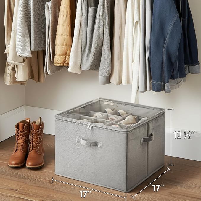 StorageWorks Shoe Organizer for Closet, Fits up to 16 Pairs, Shoe Cubby Storage Containers with Adjustable Dividers and Clear Cover, Grey - Image 8