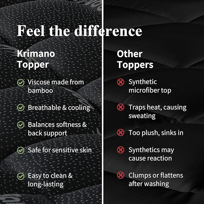 King Mattress Topper, Viscose Derived from Bamboo Thick Pillow Top Mattress Pad with Deep Pocket, Naturally Cooling for Hot Sleepers, Soft for Back Pain Relief, Premium Dark Grey