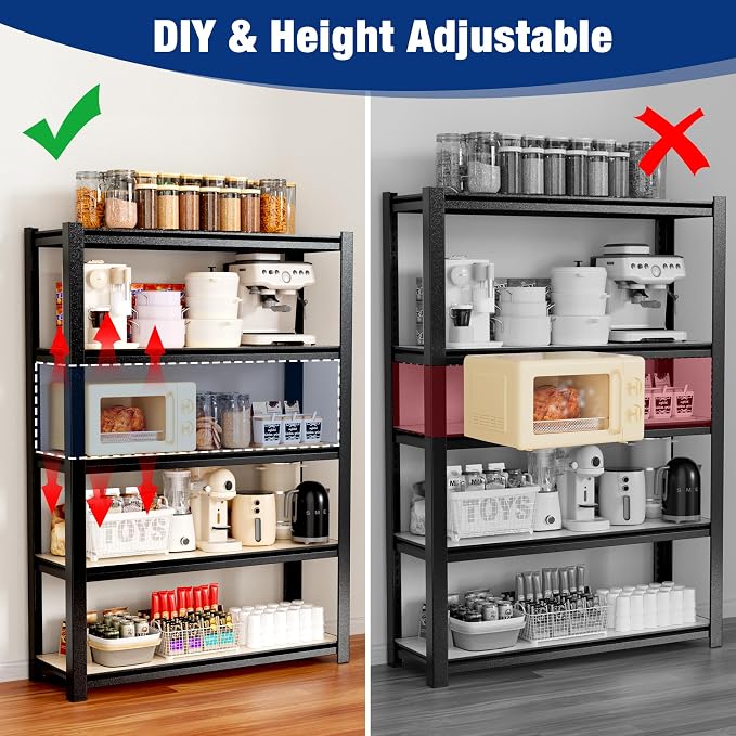 WORKPRO House 5-Tier Shelving Unit, Adjustable Heavy Duty Storage Shelves, Wood Grain Pattern, Waterproof Board, 3000lbs Boltless Shelving for Kitchen, Living Room, Garage, 48"W x 24"D x 72"H, Black - Image 7
