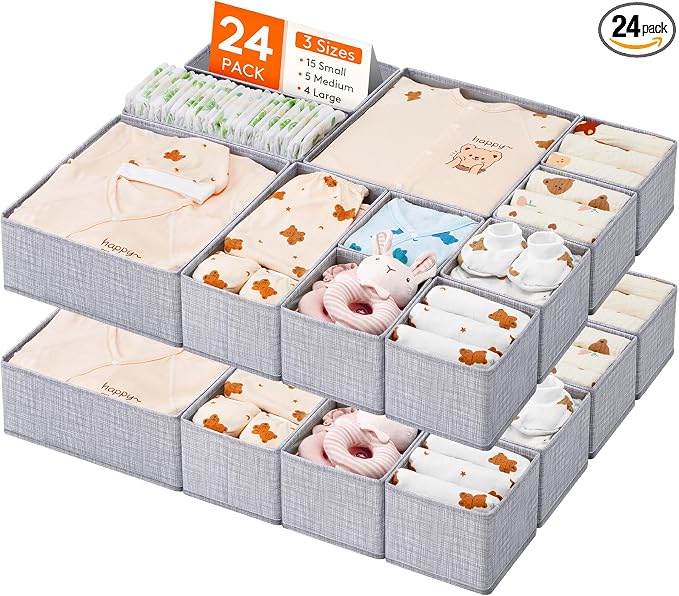 Lifewit Nursery Drawer Organizer for Clothes 24 Pack, Certified Child-safe Dresser Drawer Divider Storage Bins, Foldable Clothing Storage Basket for Baby Clothes/Underwear/Sock/Diaper in Closet by Lifewit