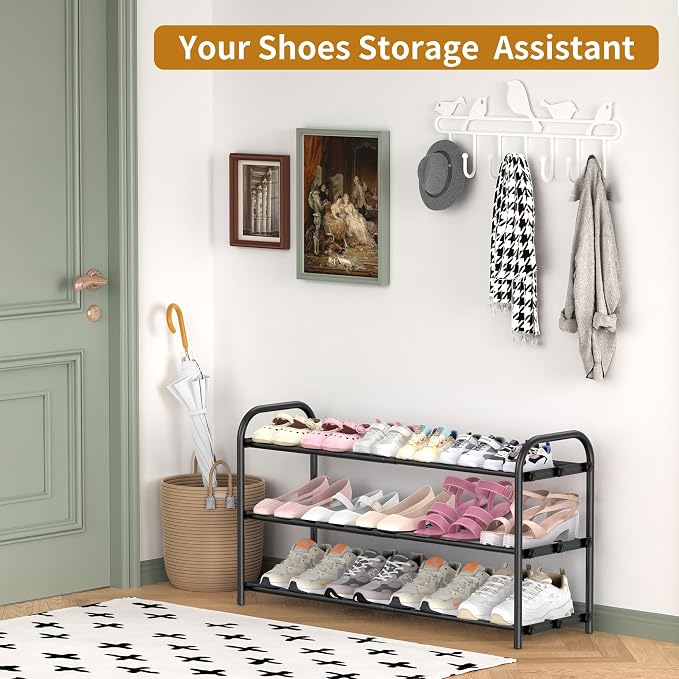 Hleelomi 3-Tier Expandable Shoe Rack,Adjustable Shoe Shelf Storage Organizer Heavy Duty Metal Free Standing Shoe Rack for Entryway, Closet,Living Room,Dorm,Black - Image 7