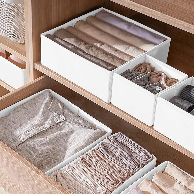 Criusia 6 Pack Clothes Drawer Organizer, Fabric Foldable Closet Dresser Drawer Organizer for Clothing, Bra Sock Underwear Drawer Organizer for Nursery Dorm Bedroom Organization (6 Bins, White) - Image 6