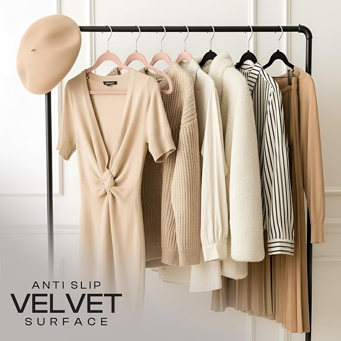 Utopia Home Velvet Hangers 50 Pack – Luxury Non-Slip Slim Pant & Coat Hangers, Strong Space-Saving Clothes Hangers with Pants Bar and 360° Swivel Hook – Pink - Image 4