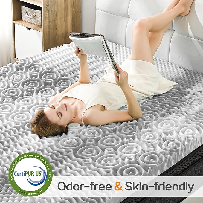SINWEEK 2 Inch Mattress Topper 5-Zone Memory Foam Mattress Topper Pressure Relieve Soft Mattress Pad, CertiPUR-US Certified, Twin Size, Gray