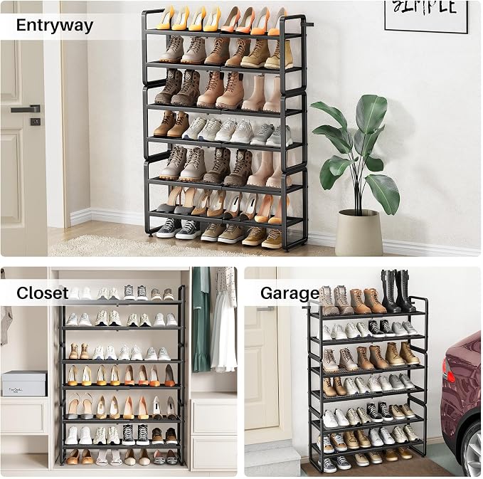 SNTD Shoe Rack - Expandable Shoe Organizer for Closet, Adjustable Metal Shoe Shelf Storage, Stackable Long Shoe Stand Holder for Garage, Entryway, Door Entrance (Black, 6-Tier) - Image 8