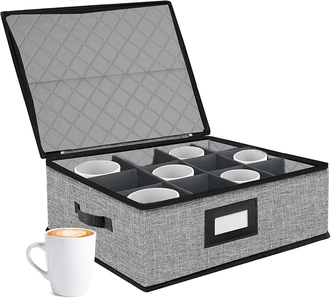 Quilted Mug Cup Storage Box-China Storage Containers Hard Shell,Cup Storage Containers with Lid for Moving Transport,Kichen Dinnerware Storage by OURUER