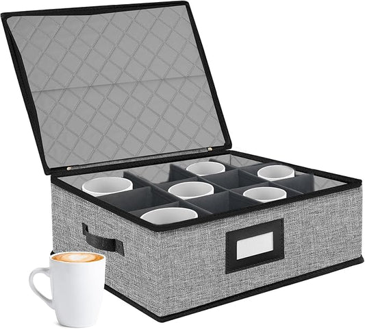 Quilted Mug Cup Storage Box-China Storage Containers Hard Shell,Cup Storage Containers with Lid for Moving Transport,Kichen Dinnerware Storage by OURUER