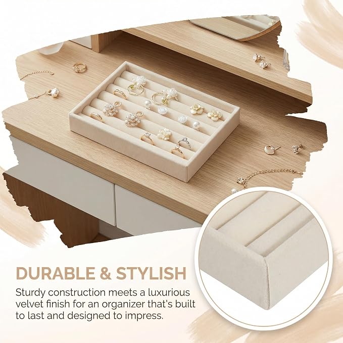 Ring Tray for Jewelry Storage Small Velvet Organizer Box with Inserts Dividers and Slots Mini Jewelry Display Trays with Earring Holder Insert Stackable Trays for Rings and Accessories - Image 5